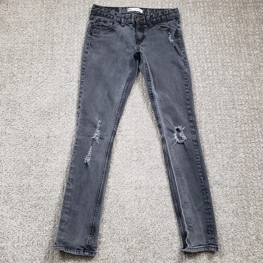 LEVIS Jeans 25x26 Black Boyfriend Distressed Stretch Faded Skater Tag Girls 14